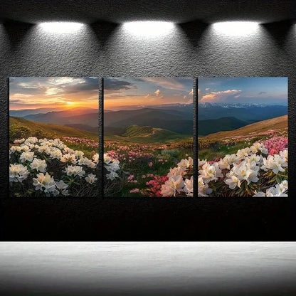 3pcs Vibrant Blooming Flowers Illustration Metal Print Ready to Hang Art - Bella Home Decor