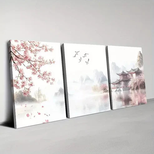 3pcs Vintage-Inspired Colorful Landscape Floral Wall Art Canvas Unframed - High Quality Print 100% Australian Made Wall Canvas