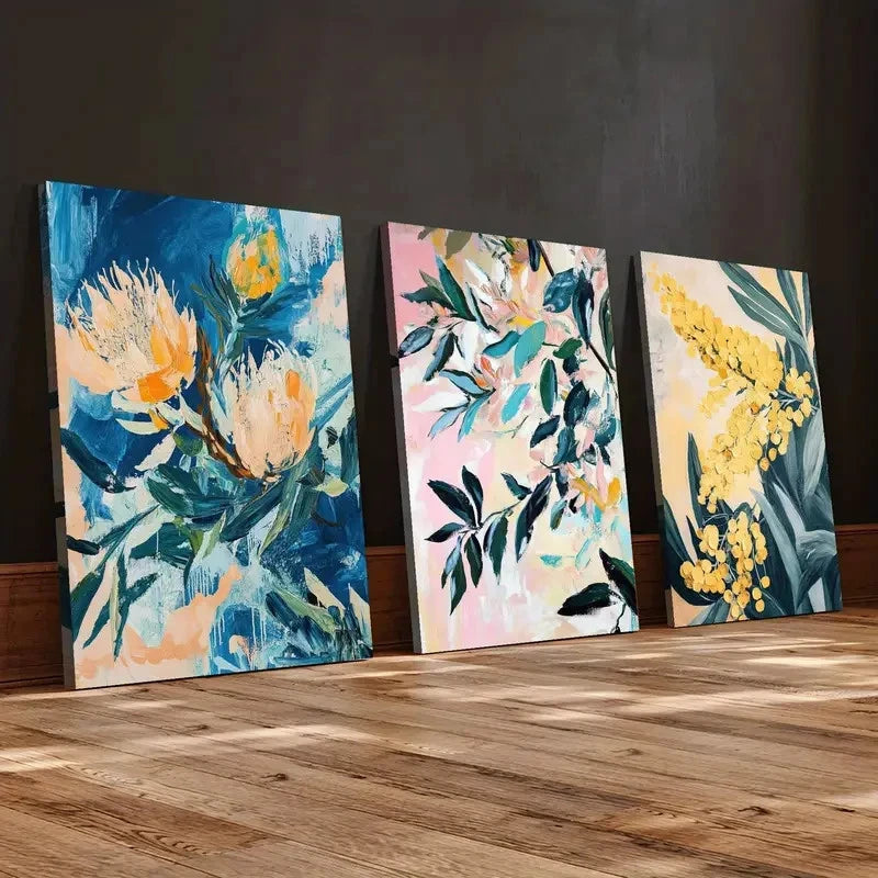 3pcs Australian Jungle Fantasy Floral Series   Wall Art Set Canvas Framed 50x70cm - High Quality Print 100% Australian Made Wall Canvas Ready to Hang - Bella Home Decor