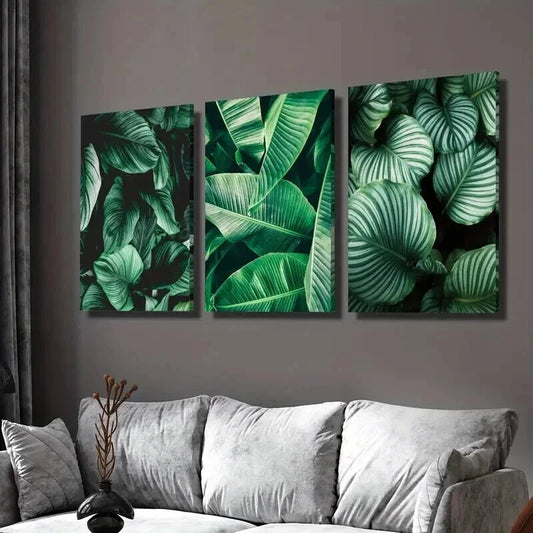 3pcs Emerald Green Botanical Tropical Leaf Wall Art Set Canvas Framed 60x90cm - High Quality Print 100% Australian Made Wall Canvas Ready to Hang