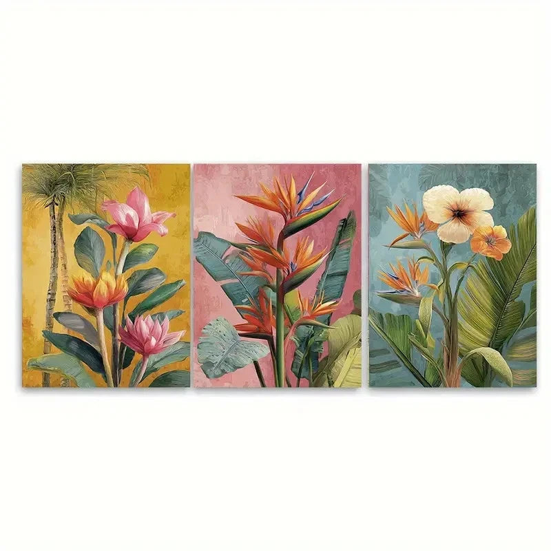 3pcs Belo Horizonte Travel Tropical Floral Wall Art Set Canvas Framed 50x70cm - High Quality Print 100% Australian Made Wall Canvas Ready to Hang - Bella Home Decor