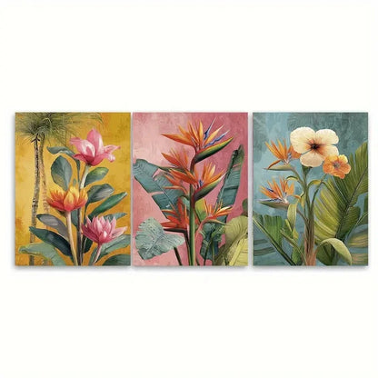 3pcs Belo Horizonte Travel Tropical Floral Wall Art Set Canvas Framed 50x70cm - High Quality Print 100% Australian Made Wall Canvas Ready to Hang - Bella Home Decor