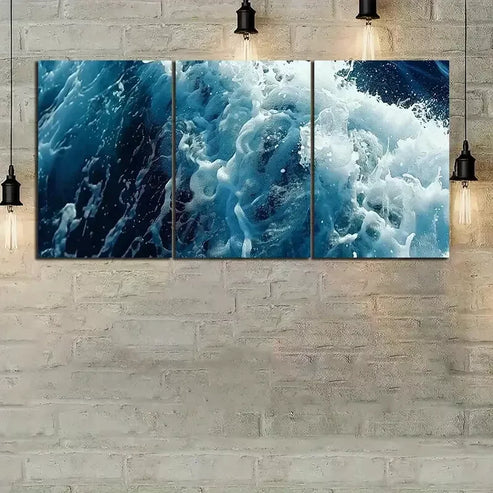 3pcs Oil Painting Waves Aerial View Canvas Framed 60x90cm - High Quality Print 100% Australian Made Wall Canvas Ready to Hang