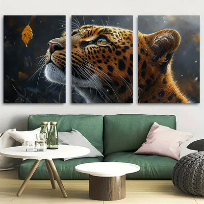 3pcs Majestic Leopard Portrait Big Cat Design Metal Print Ready to Hang Art