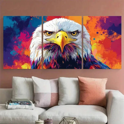 3pcs Geometric Eagle Head Colorful Abstract Metal Print Ready to Hang Art - Bella Home Decor