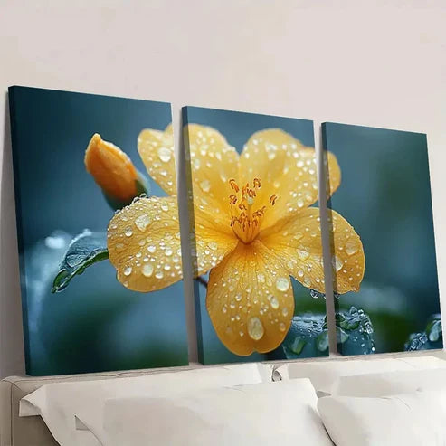 3pcs Yellow Jasmine Flower Flower Art A Wall Art Set Canvas Unframed - High Quality Print 100% Australian Made Wall Canvas - Bella Home Decor