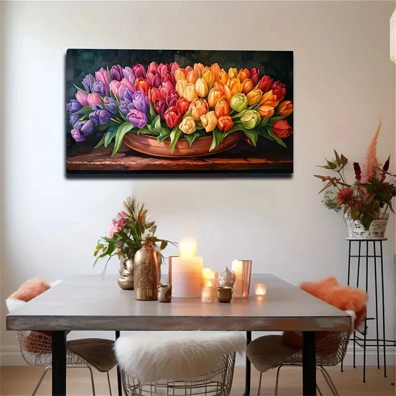 Vibrant Multicolor Tulips Wall Art Canvas Office Home Room Framed 120x60cm