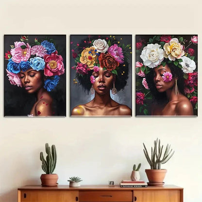 3pcs Floral Crown Woman Stunning Portrait Metal Print Ready to Hang Art - Bella Home Decor