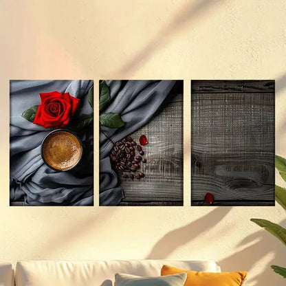 3pcs Charming roses and coffee Wall Art Set Canvas Framed 50x70cm - High Quality Print 100% Australian Made Wall Canvas Ready to Hang - Bella Home Decor