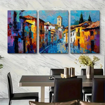 3pcs Cityscape Granada Carrera Del Darro Perfect Wall Art Set Canvas Framed 50x70cm - High Quality Print 100% Australian Made Wall Canvas Ready to Hang - Bella Home Decor