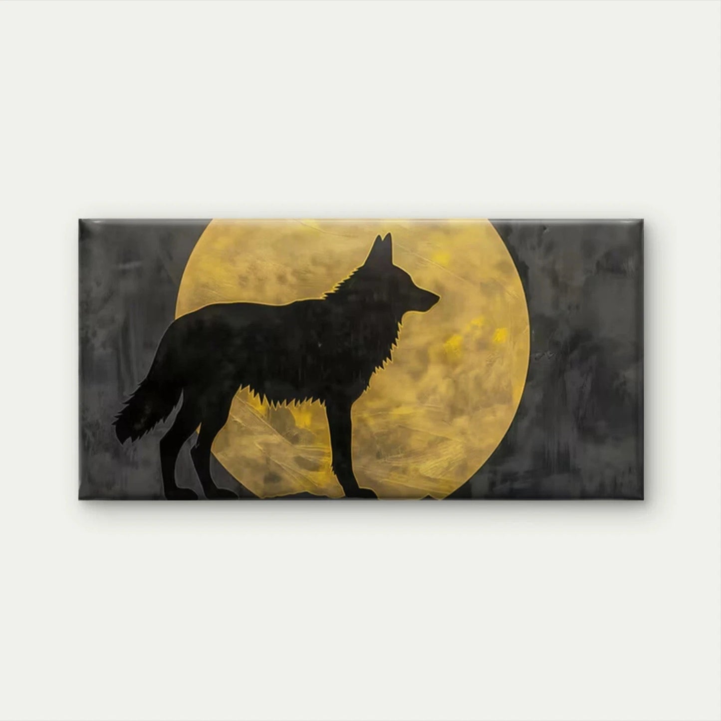Black Wolf Silhouette Full Moon Wall Art Canvas Office Home Room Framed 120x60cm