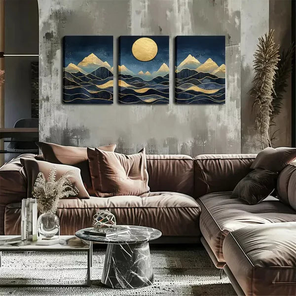 3pcs Abstract Mountain Moon Landscape Wall Art Set Canvas Framed 60x90cm - High Quality Print 100% Australian Made Wall Canvas Ready to Hang - Bella Home Decor