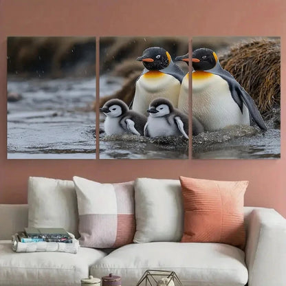 3pcs King Penguin Falkland Island Fluffy Chicks Metal Print Ready to Hang Art - Bella Home Decor
