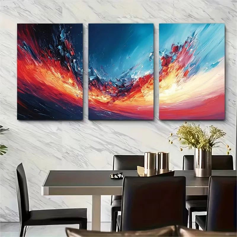 3pcs Vibrant Abstract Broken Brushstroke Metal Print Ready to Hang Art