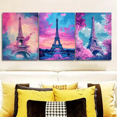 3pcs Eiffel Tower in Paris Wall Art Set Canvas Unframed - High Quality Print 100% Australian Made Wall Canvas - Bella Home Decor