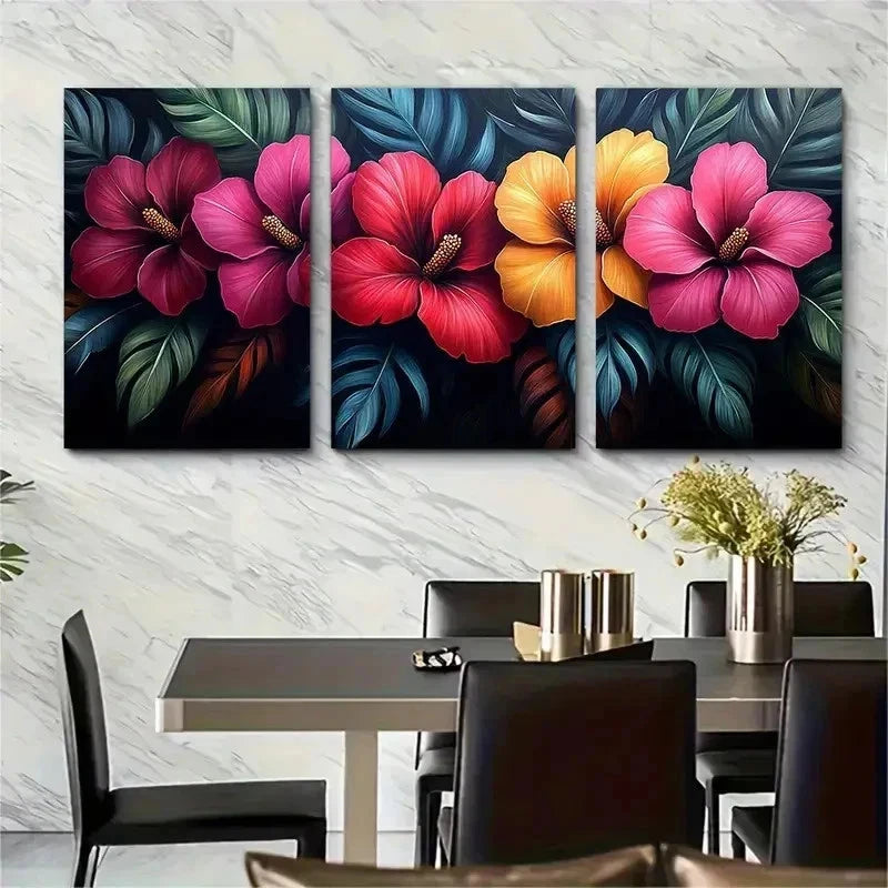 3pcs Vibrant Exotic Flower Botanical Perfect Wall Art Set Canvas Framed 50x70cm - High Quality Print 100% Australian Made Wall Canvas Ready to Hang