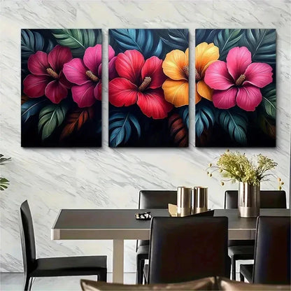 3pcs Vibrant Exotic Flower Botanical Perfect Wall Art Set Canvas Framed 50x70cm - High Quality Print 100% Australian Made Wall Canvas Ready to Hang
