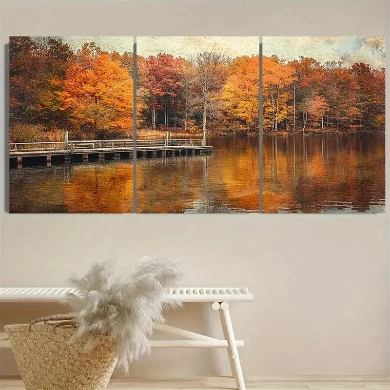 3pcs Sawmill Lake Indiana Wall Art Set Canvas Framed 60x90cm - High Quality Print 100% Australian Made Wall Canvas Ready to Hang - Bella Home Decor