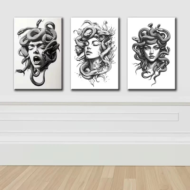 3pcs Medusa Head Mythical Gorgon Portraits Wall Art Set Canvas Framed 50x70cm - High Quality Print 100% Australian Made Wall Canvas Ready to Hang