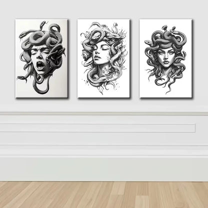 3pcs Medusa Head Mythical Gorgon Portraits Wall Art Set Canvas Framed 50x70cm - High Quality Print 100% Australian Made Wall Canvas Ready to Hang