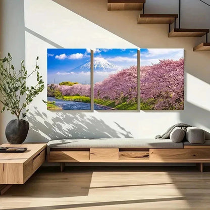 3pcs Japanese Style Cherry Blossoms Mount Fuji Wall Art Set Canvas Framed 60x90cm - High Quality Print 100% Australian Made Wall Canvas Ready to Hang