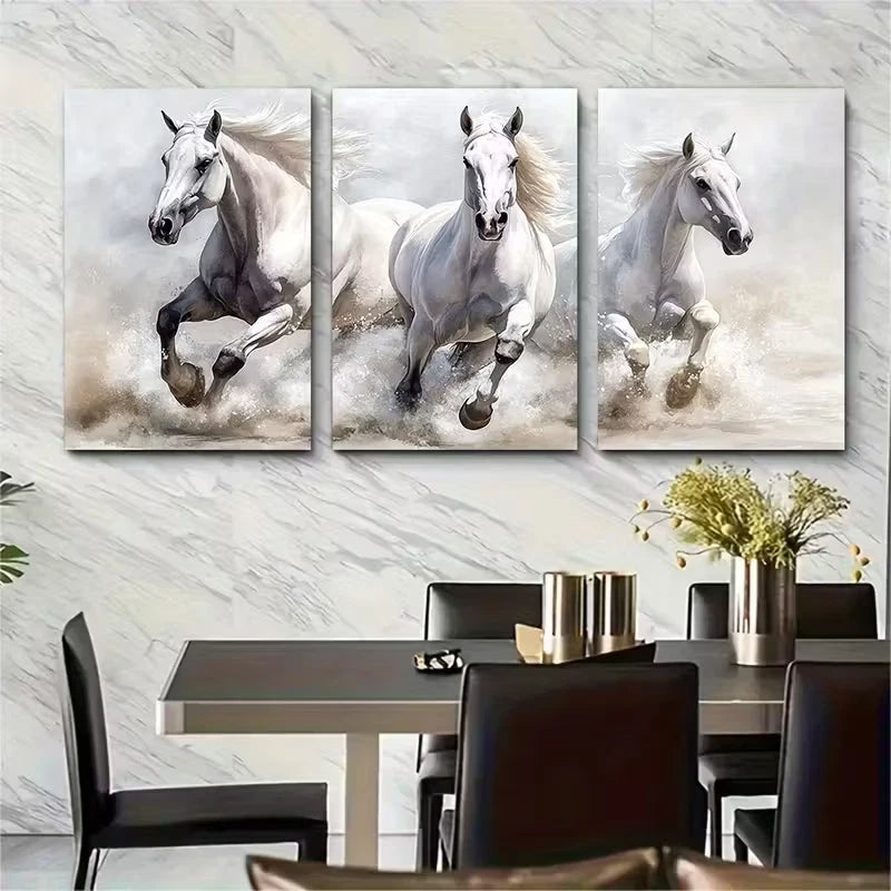 3pcs Majestic White Andalusian Horse Metal Print Ready to Hang Art