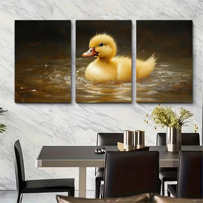 3pcs Yellow Duckling Oil Painting Metal Print Ready to Hang Art