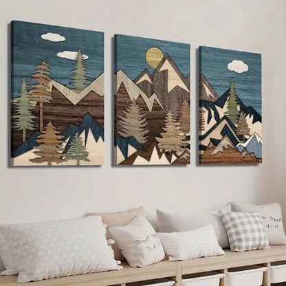 3pcs Mountain Pine Forest Nature Wilderness Wall Art Set Canvas Unframed - High Quality Print 100% Australian Made Wall Canvas
