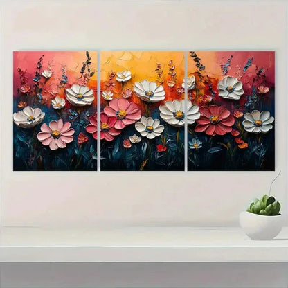3pcs Pink Meadow & Wildflower Textured   Wall Art Set Canvas Unframed - High Quality Print 100% Australian Made Wall Canvas