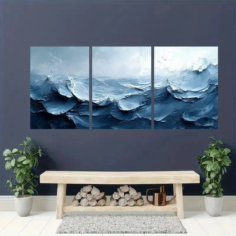 3pcs Gray and White Textured Abstract Painting Metal Print Ready to Hang Art - Bella Home Decor