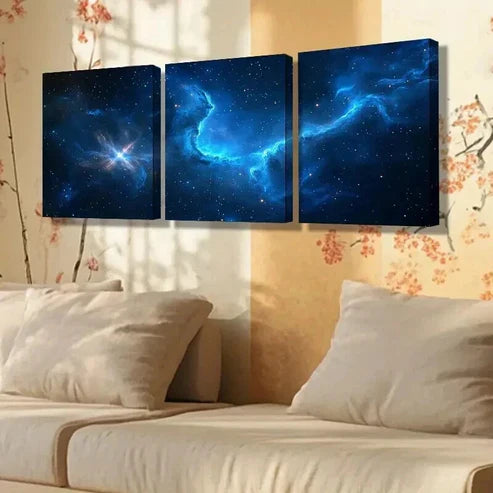3pcs Galaxy Decor with Milky Way & PlanetsArt Set Canvas Unframed - High Quality Print 100% Australian Made Wall Canvas - Bella Home Decor
