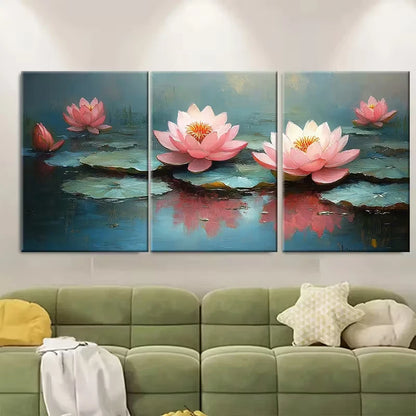 3pcs Water Lilies Painting Metal Print Ready to Hang Art