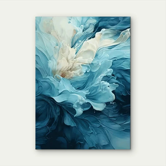 Fluid Abstract in Blue and Cream 40x60cm Metal Print Ready to Hang