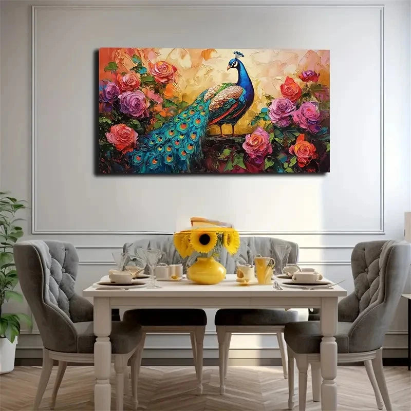 The Emerald Green Peacock Stand Wall Art Canvas Office Home Room Framed 120x60cm