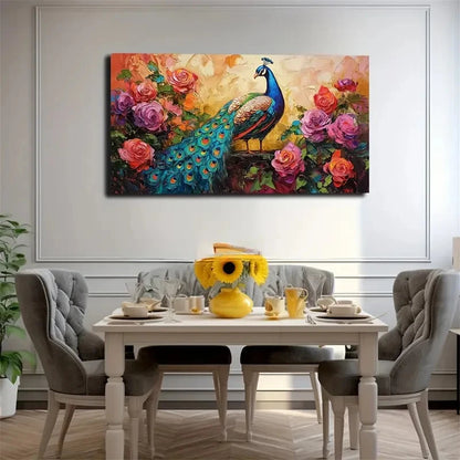 The Emerald Green Peacock Stand Wall Art Canvas Office Home Room Framed 120x60cm