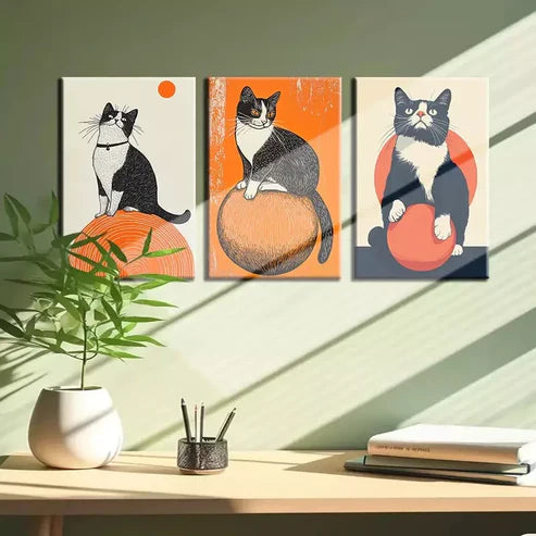 3pcs Cat and Ball Series Wall Art Canvas Unframed - High Quality Print 100% Australian Made Wall Canvas - Bella Home Decor