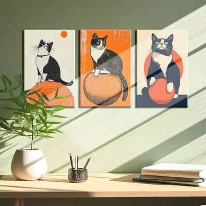 3pcs Cat and Ball Series Wall Art Canvas Unframed - High Quality Print 100% Australian Made Wall Canvas - Bella Home Decor