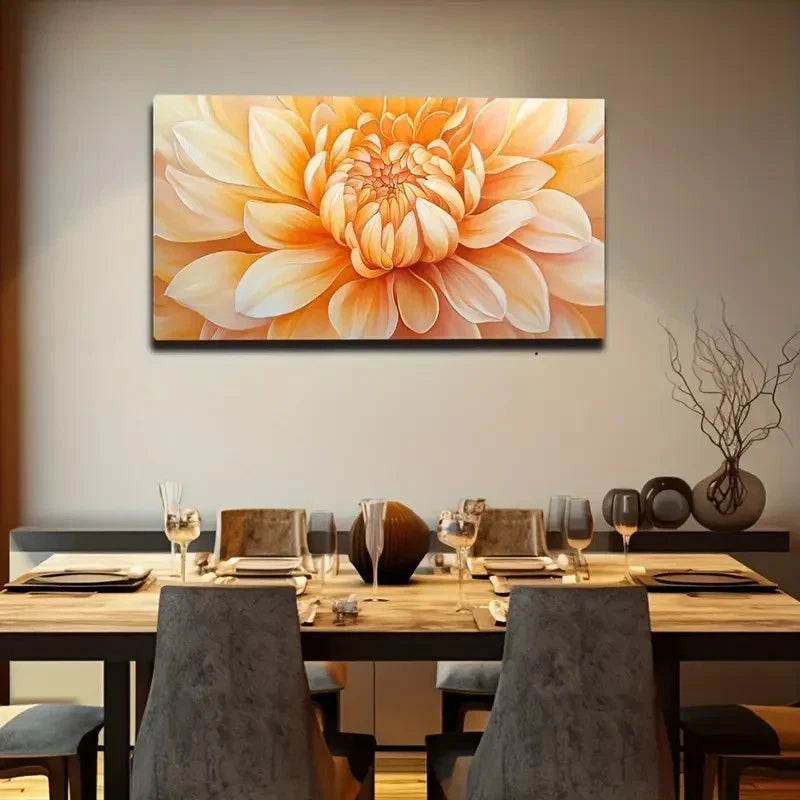 Vibrant Yellow Dahlia Floral Wall Art canvas office home room framed 120x60cm - Bella Home Decor