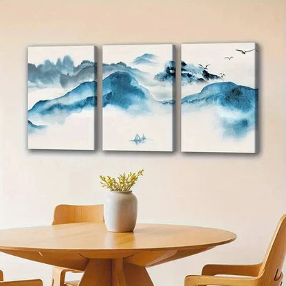 3pcs Stunning Blue Mountain Landscape with Birds Wall Art Canvas Unframed - High Quality Print 100% Australian Made Wall Canvas