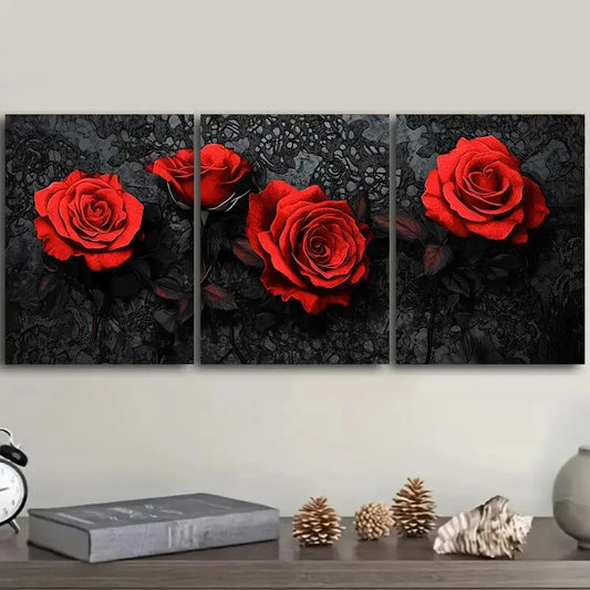 3pcs Gothic red rose Art Painting Metal Print Ready to Hang Art
