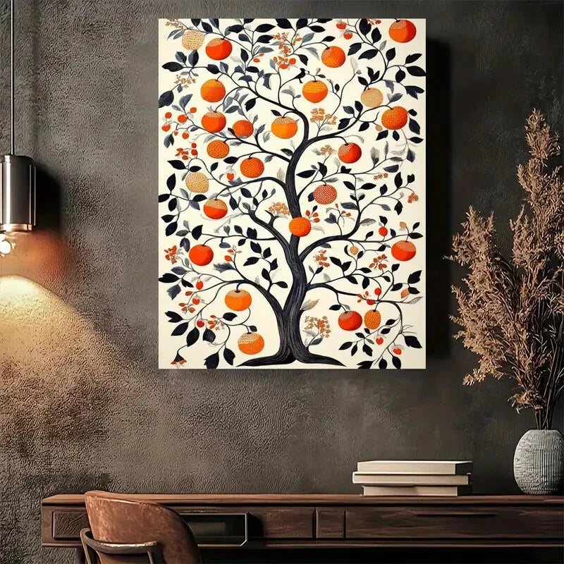 Beautiful Vibrant Orange Tree Painting 40x60cm Metal Print Ready to Hang - Bella Home Decor