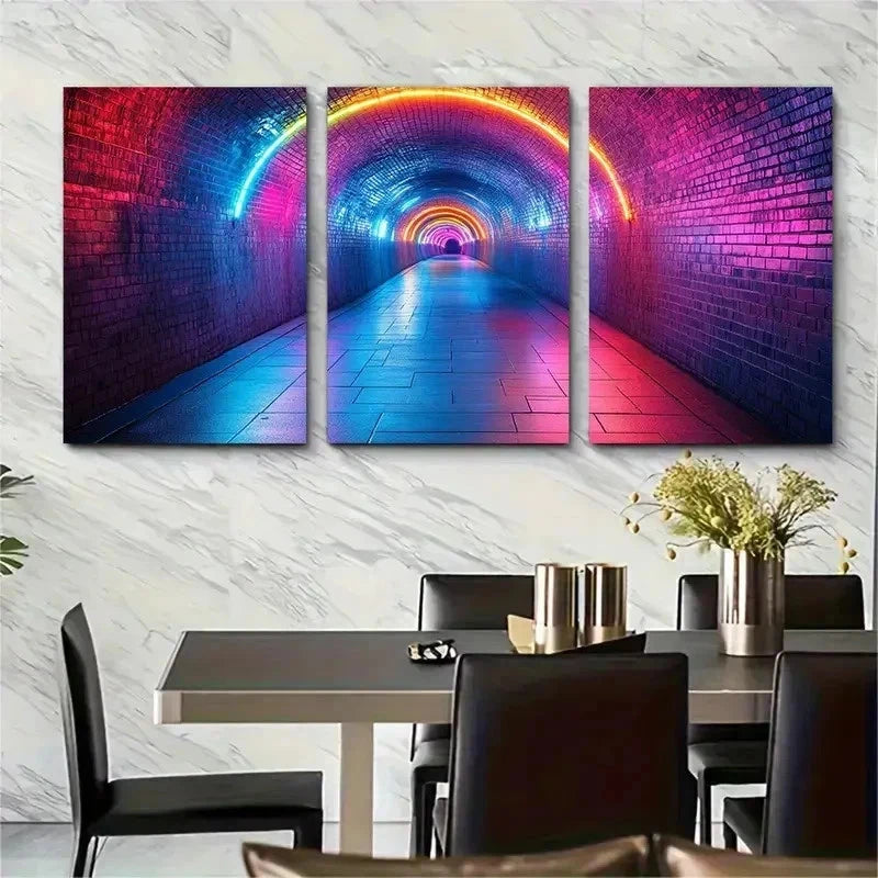3pcs Rainbow Lights Abstract Street Perfect Wall Art Set Canvas Framed 60x90cm - High Quality Print 100% Australian Made Wall Canvas Ready to Hang - Bella Home Decor