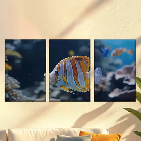 3pcs Vibrant tropical fish Wall Art Set Canvas Unframed - High Quality Print 100% Australian Made Wall Canvas