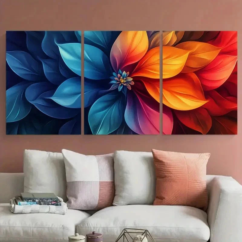 3pcs Abstract Flower Digital Illustration Wall Art Set Canvas Framed 60x90cm - High Quality Print 100% Australian Made Wall Canvas Ready to Hang - Bella Home Decor