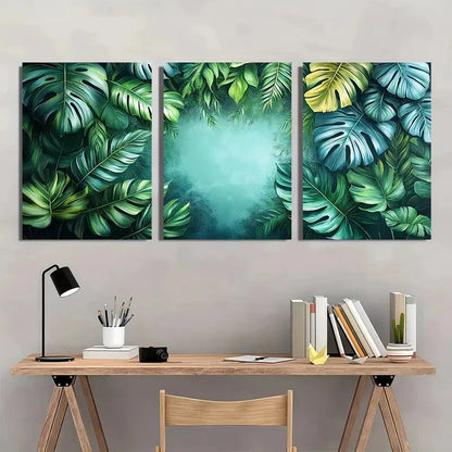 3pcs White Tropical Jungle Palm Leaf Nature Metal Print Ready to Hang Art - Bella Home Decor
