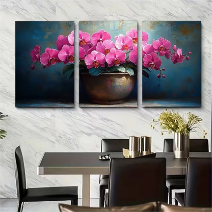 3pcs Hot Pink Orchids in a Pot Pink Flowers Metal Print Ready to Hang Art
