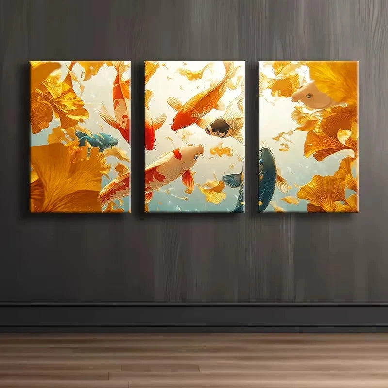 3pcs Painted koi carp Illustration Wall Art Set Canvas Framed 60x90cm - High Quality Print 100% Australian Made Wall Canvas Ready to Hang