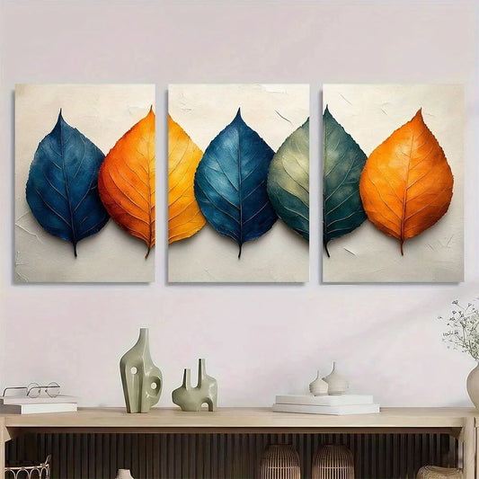 3pcs Botanical Textured Leaves Metal Print Ready to Hang Art