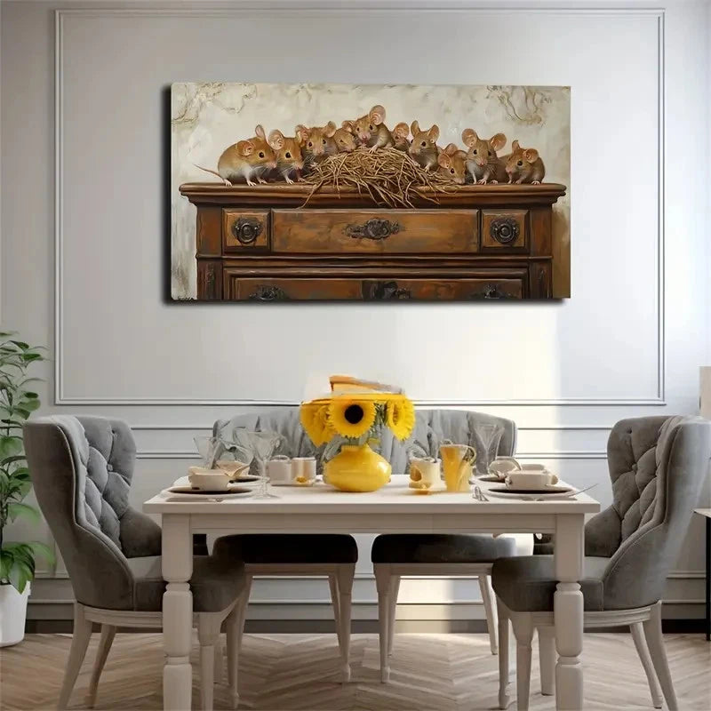 Charming Mouse And Vintage Wall Art Canvas Office Home Room Framed 120x60cm