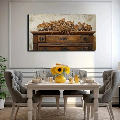 Charming Mouse And Vintage Wall Art Canvas Office Home Room Framed 120x60cm
